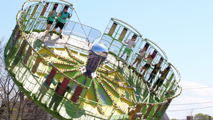 Carnival ride in the Dean Hall parking lot during the Spring Fling event.