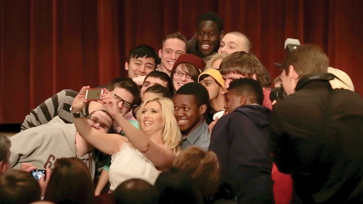 Students taking a fun selfie with Bianca de la Garza, Newscaster, WCVB Channel 5
