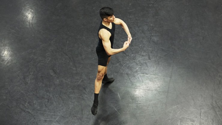 A dancer practicing in the studio. 